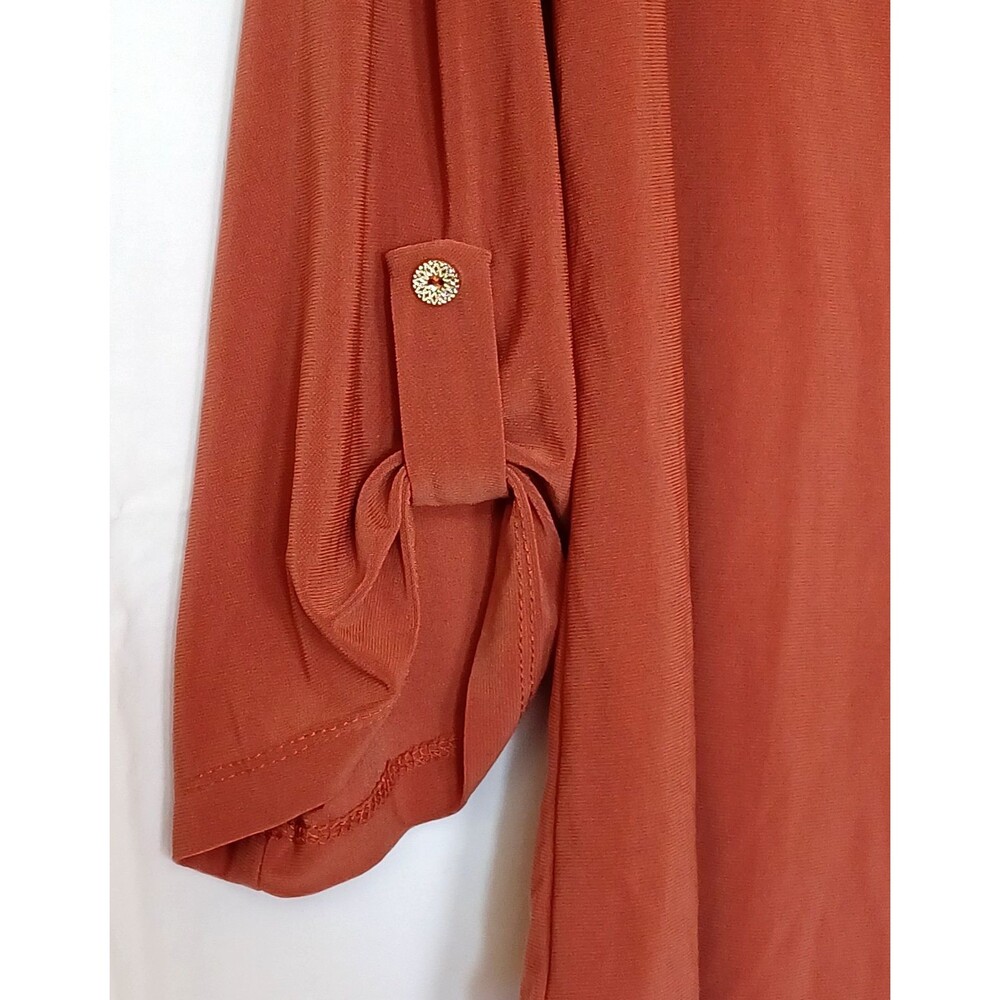 Perseption Concept Women's XL Solid Dust Orange Pullover Roll Tab Blouse - Picture 6 of 11